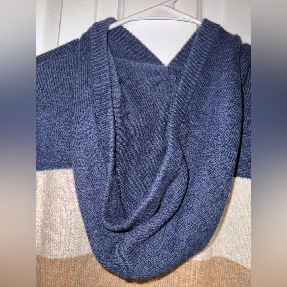 NEW Goodfellow Color-block Hoodie Sweater Blue, Cream & Tan  Dapper Brown   NWT - Picture 8 of 11